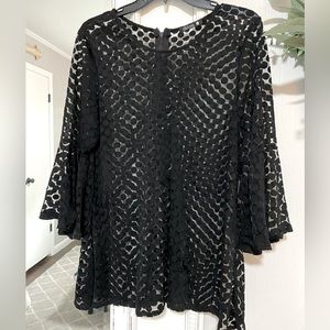 Adorn Overlay Sheer Blouse with Polka Dots & Bell Sleeves